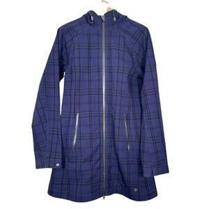 Columbia Women's Plaid Hooded Softshell Jacket Thermal Omni Heat Blue Black -M